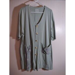 Blue Fish Sz 1 Teal Button Shirt Vintage Hand Painted Art to Wear VTG Organic